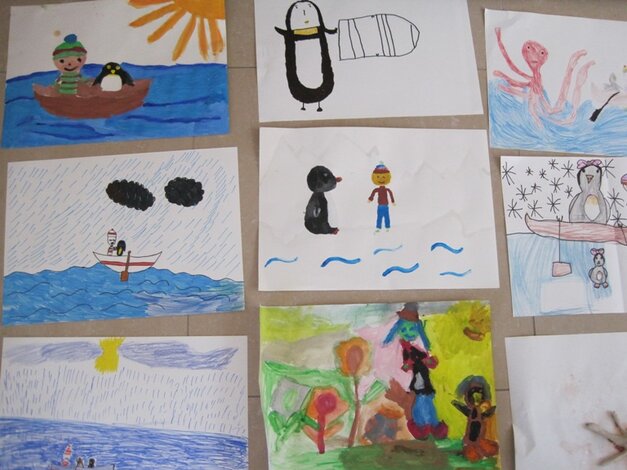 Detské kresbičky inšpirované rozprávkou o tučniakovi